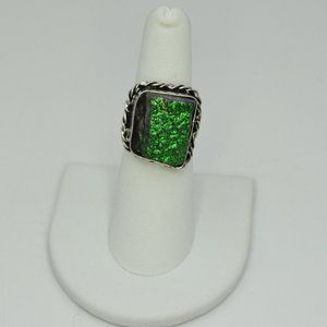 Vintage Artisan Emerald Glass & Sterling Silver Ring